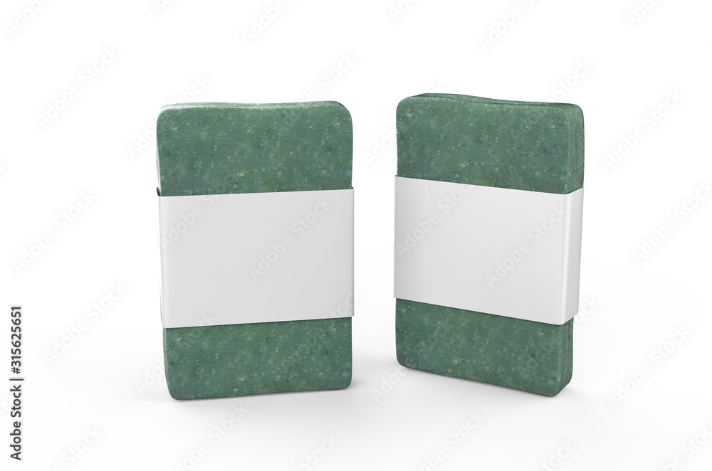 Organic handmade soap bar with paper label, mock up template on isolated white background, 3d illustration Organic handmade soap bar with paper label, mock up template on isolated white background, 3d illustration