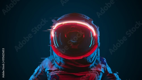 Digital Pixel Noise Glitch Art Effect On The Astronaut With Neon Lights. Retro Futuristic Dynamic Wave Style. Picture Damaged With Tv Noise. Seamless loop. Alpha Channel