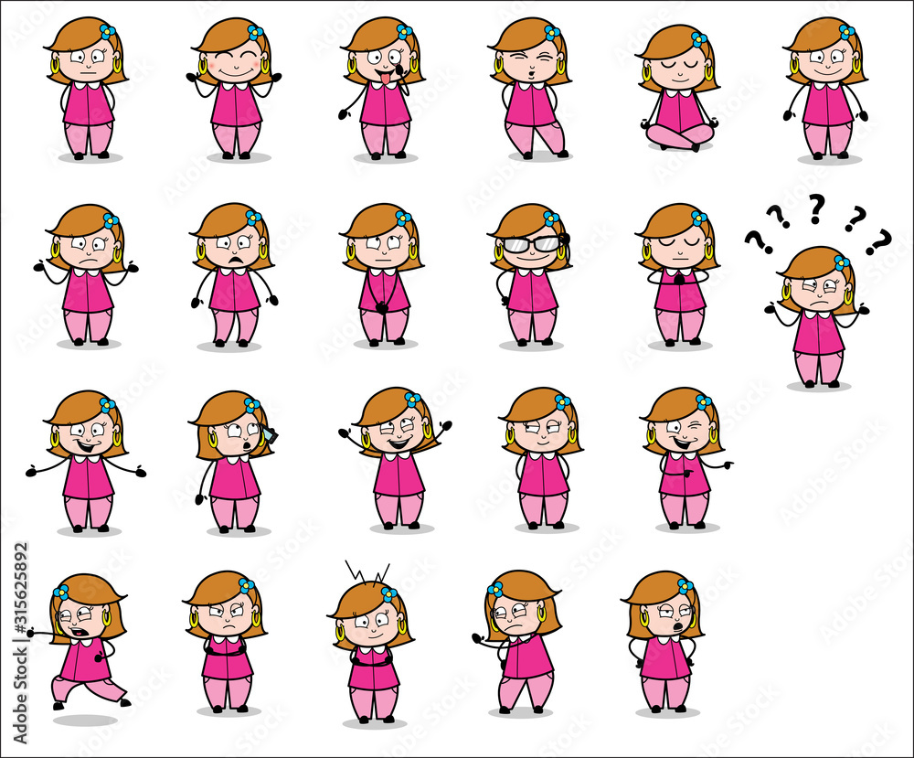 Fototapeta premium Comic Young Housewife Character - Set of Concepts Vector illustrations