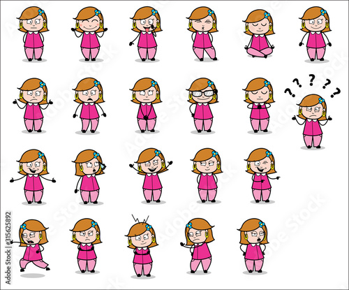 Comic Young Housewife Character - Set of Concepts Vector illustrations