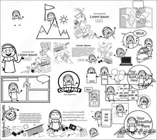 Various Templates with Nun Lady - Set of Concepts Vector illustrations