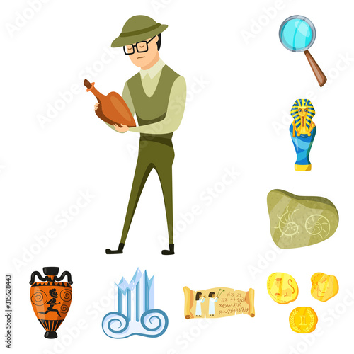 Vector illustration of archaeology and historical sign. Collection of archaeology and excavation stock vector illustration.