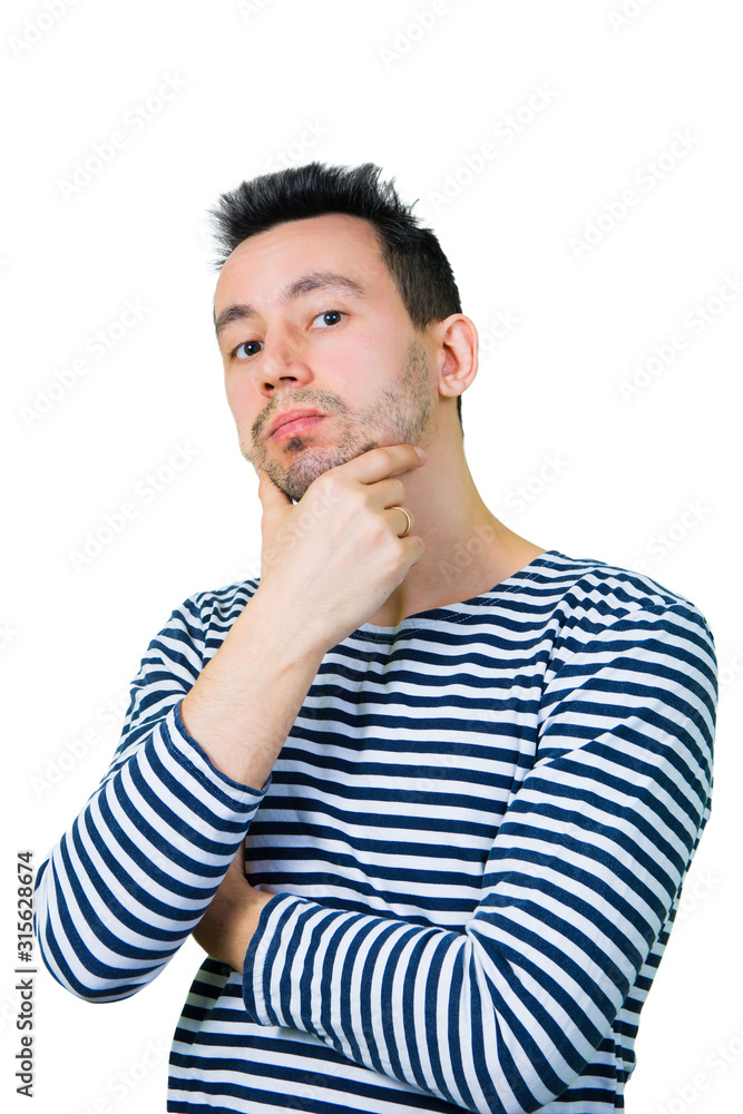 Portrait of a pensive man holding his chin. isolated on white background Portrait of a pensive man holding his chin. isolated on white background