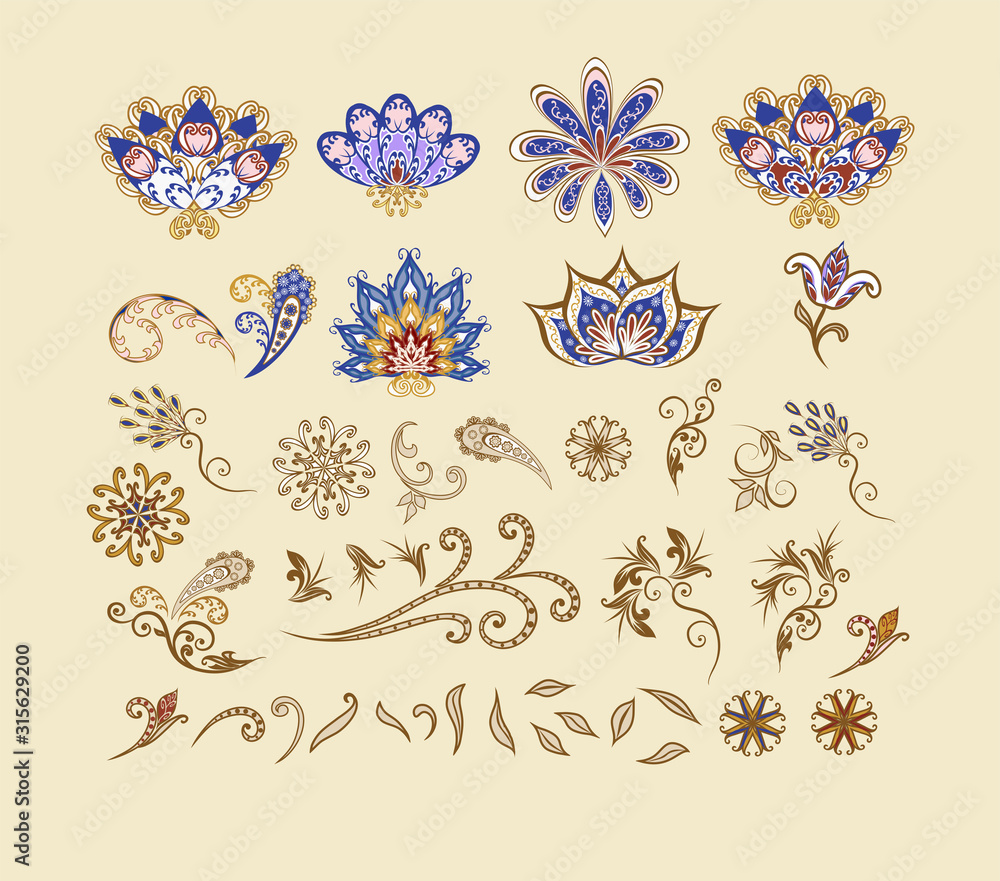 Vector decorative design Paisley, floral elements. Vector decorative design Paisley, floral elements.