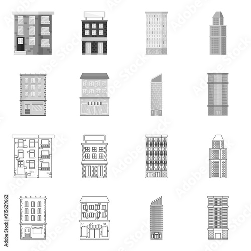 Vector design of municipal and center symbol. Set of municipal and estate vector icon for stock.