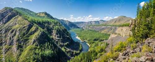 Confluence of the siberian mountain rivers Balyiktyig hem and Kyzil hem, Yenisei river source.