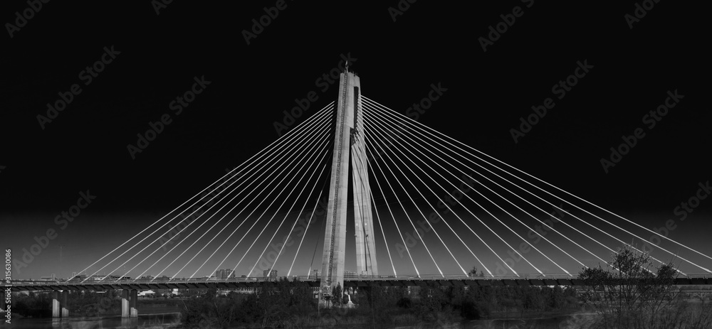 Fototapeta premium Suspension bridge in Badajoz Spain. Straight lines, modern architecture
