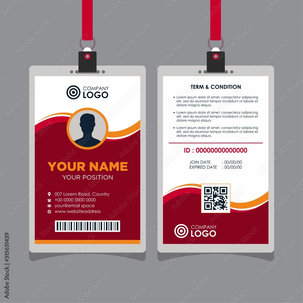 Simple Red Wave Modern Id Card Design Template Vector Image Stock