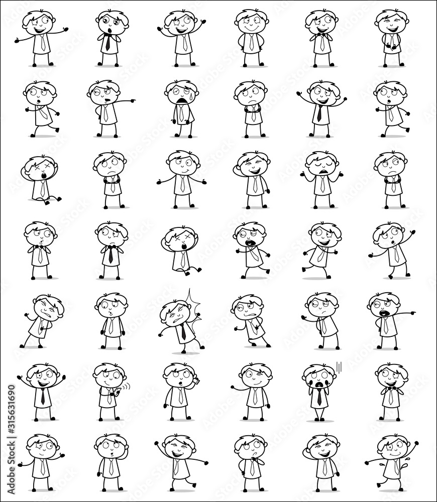 Office Guy - Set of Different Retro Concepts Vector illustrations Office Guy - Set of Different Retro Concepts Vector illustrations
