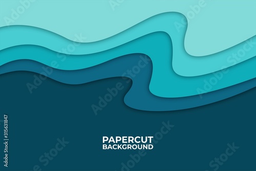 Abstract wave background with paper cut shapes, web banner design, discount card, promotion, flyer layout, ad, advertisement, printing media.
