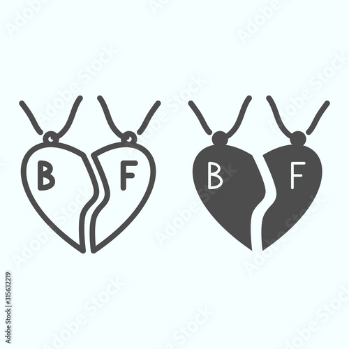 Pendant best friends line and solid icon. Broken heart necklace vector illustration isolated on white. Pendant for friends or lovers outline style design, designed for web and app. Eps 10.