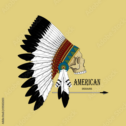 Vector image emblem skull indian.