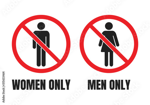 no men or no women signs, men only and women only warning labels