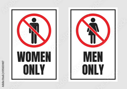 men only and women only signs, no men and no women label