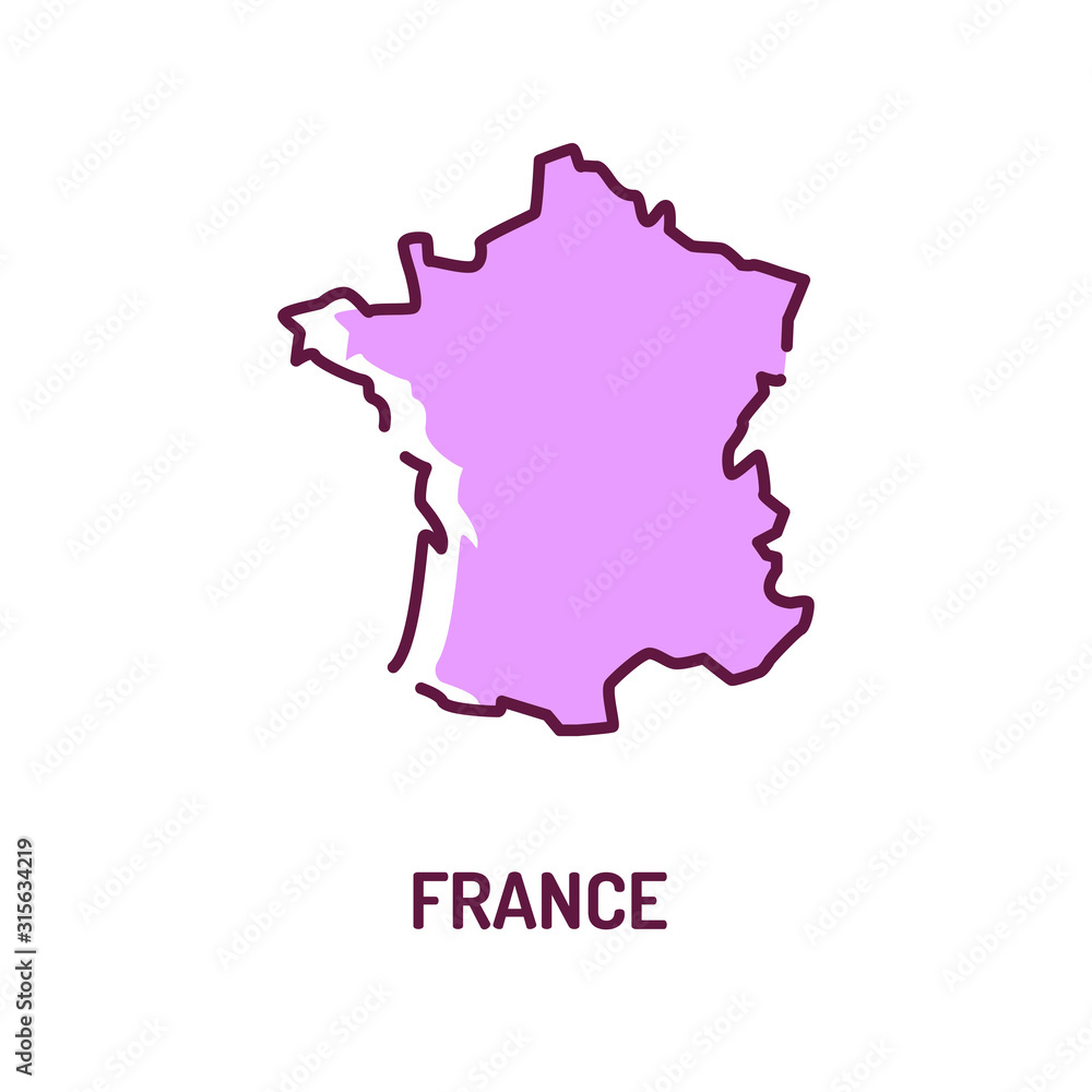 France map color line icon. Border of the country. Pictogram for web page, mobile app, promo. UI UX GUI design element. Editable stroke.