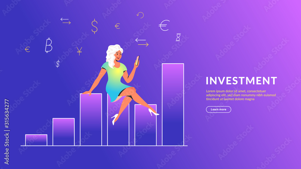 Woman using mobile app for online banking and investing Woman using mobile app for online banking and investing