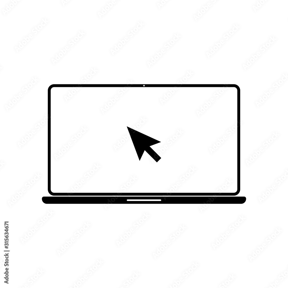 Laptop or notebook with mouse pointer icon isolated on white background Laptop or notebook with mouse pointer icon isolated on white background