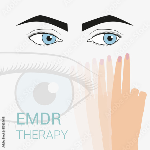 Psychotherapy and psychology. Emdr therapy help with psychological problems. Sadness, longing, despondency, depression. Eye movement to the right and left.