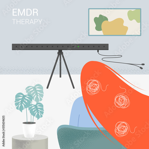 Psychotherapy and psychology. Emdr therapy help with psychological problems. Sadness, longing, despondency, depression. Eye movement to the right and left.