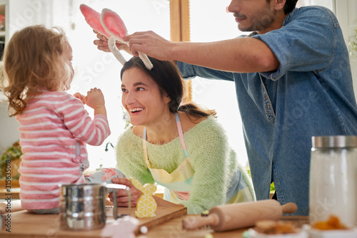 Canvas Print Great fun during preparing some food for Easter