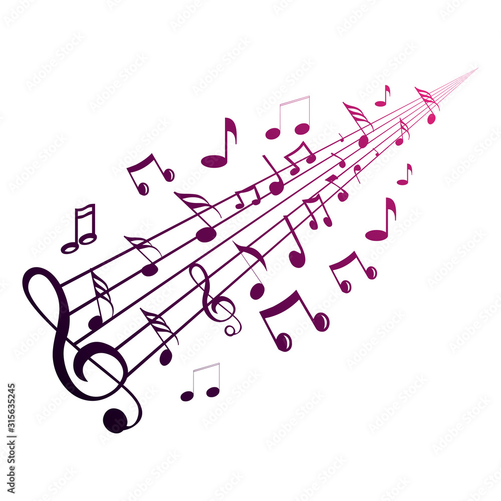 Fototapeta premium Music notes waving, music background, vector illustration icon