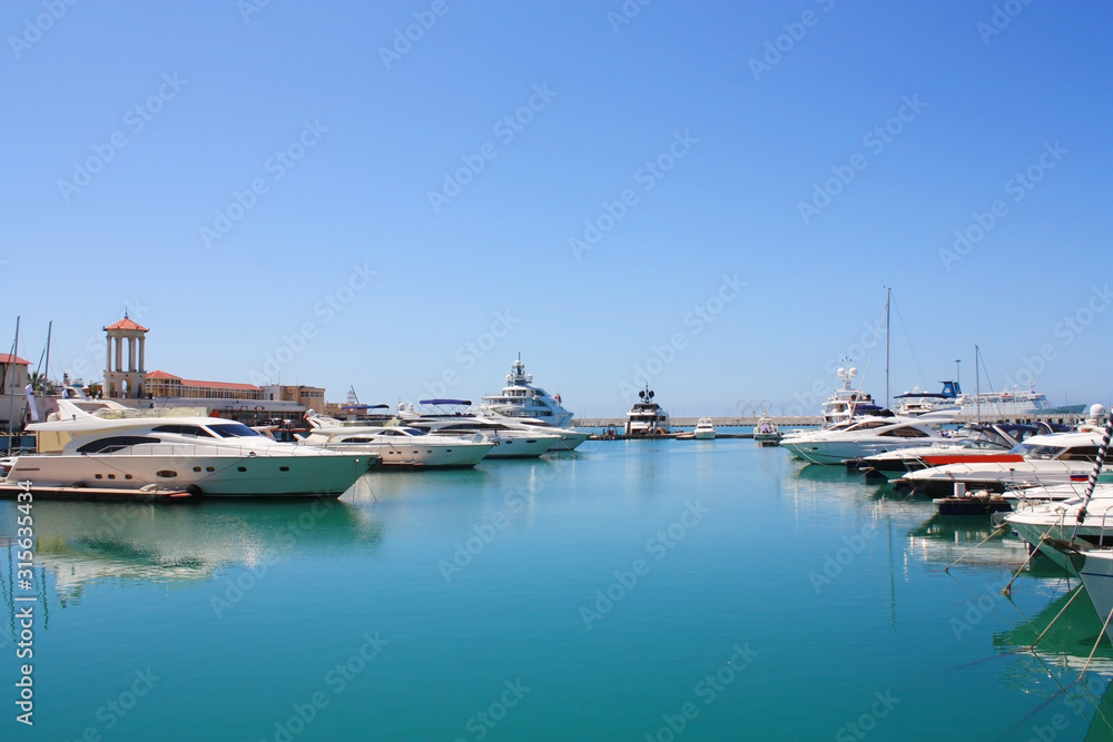 Beautiful seascape with yachts in the port