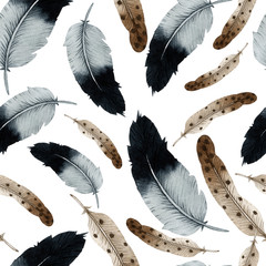 Papier peint photo Plumes aquarelles patrons Plumes vintage aquarelle charme rétro  © ola-la