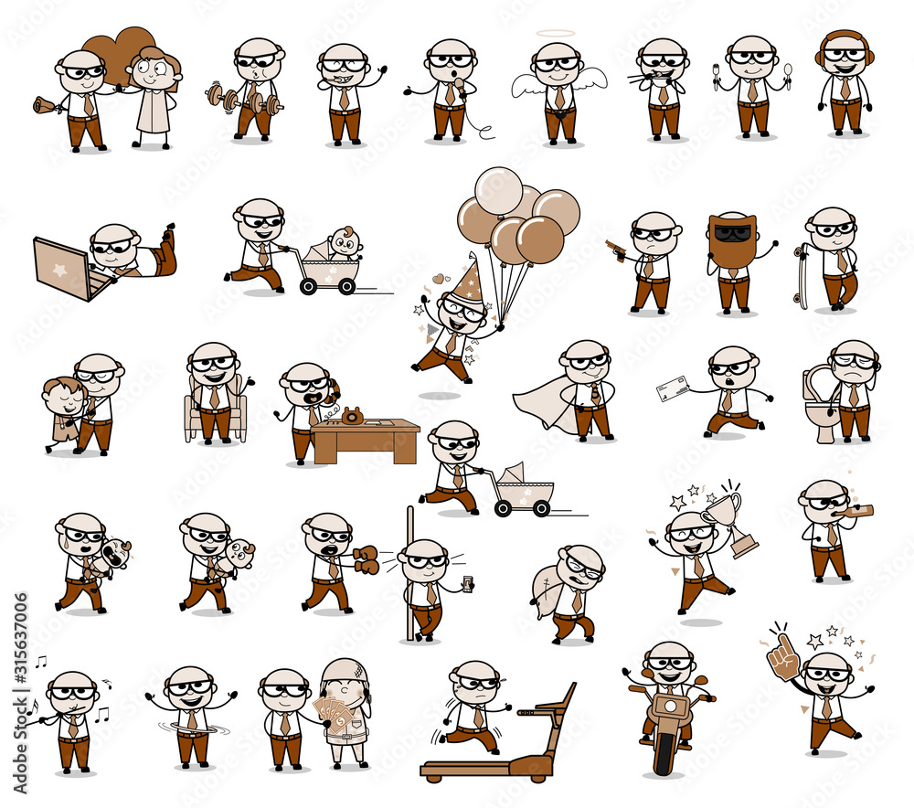 Various Comic Old Boss - Set of Concepts Vector illustrations Various Comic Old Boss - Set of Concepts Vector illustrations