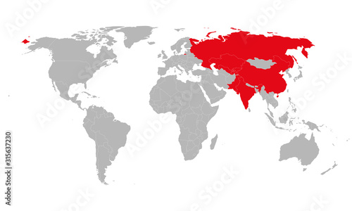 SCO countries map highlighted on world map. Shanghai Cooperation Organisation. photo