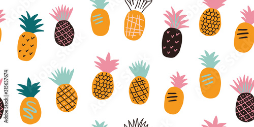 seamless pattern with tropical fruits - pineapples