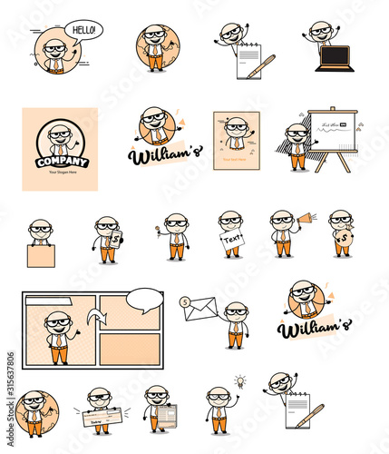 Collection of Different Old Boss Characters - Set of Concepts Vector illustrations