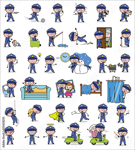 Comic Policeman Cop Character - Set of Concepts Vector illustrations