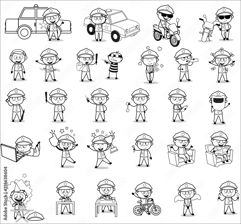 Drawing Art of Policeman Cop Character - Set of Concepts Vector illustrations Drawing Art of Policeman Cop Character - Set of Concepts Vector illustrations