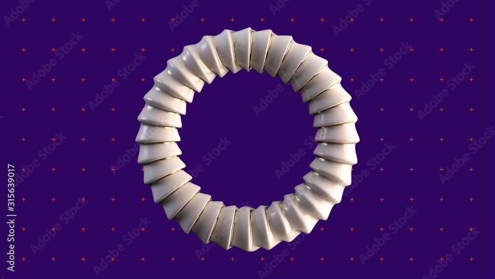 Abstract 3d render torus with distort edges on color background. Gold edges. Abstract 3d render torus with distort edges on color background. Gold edges.