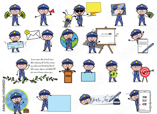 Policeman Cop Character with Various Concepts - Set of Different Vector illustrations