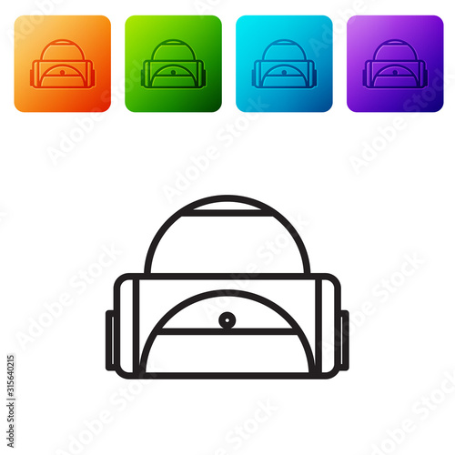 Black line Sport bag icon isolated on white background. Set icons in color square buttons. Vector Illustration