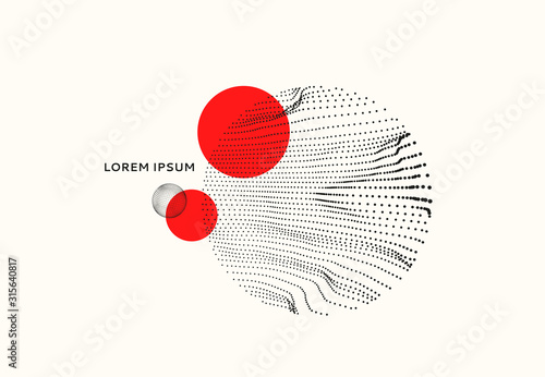 Array with dynamic particles of small particles in circle. Modern science and technology element. Abstract dotted background. Vector illustration. photo