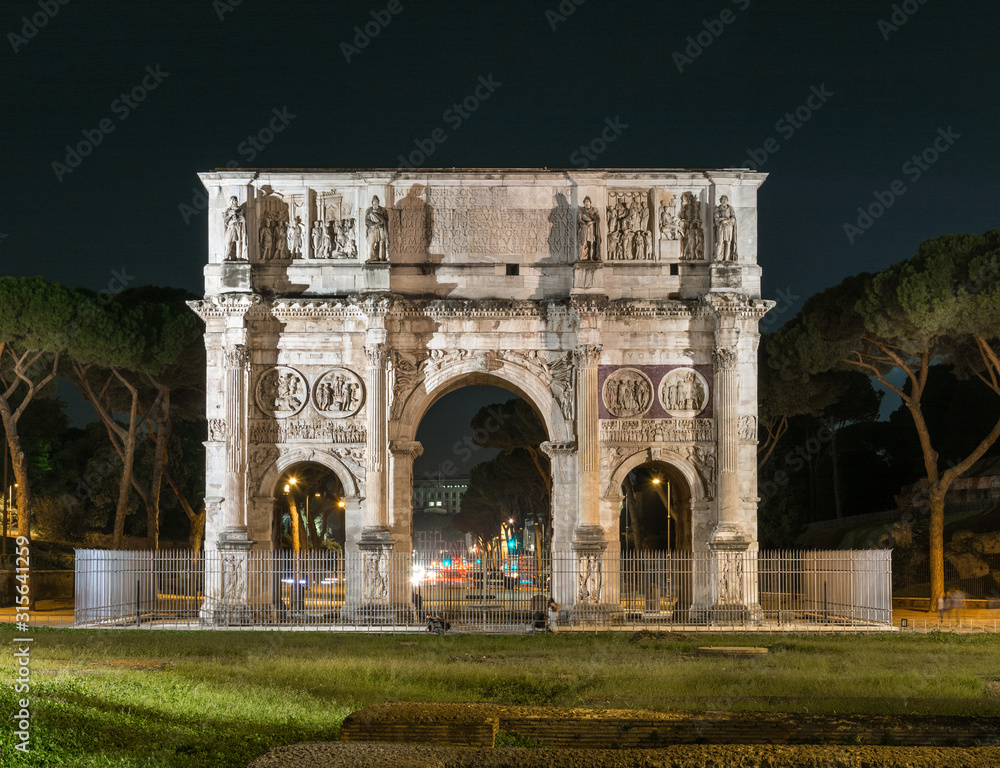 Arch of Constantine at night, Rome.