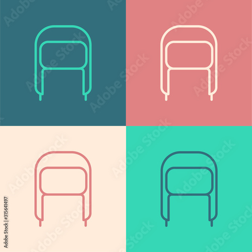 Color line Winter hat with ear flaps icon isolated on color background. Vector Illustration