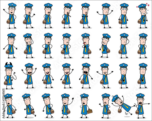 Cartoon Postman Poses - Set of Concepts Vector illustrations