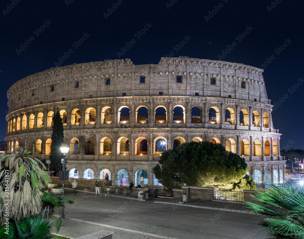 The night Colosseum is the tourist center of Rome.