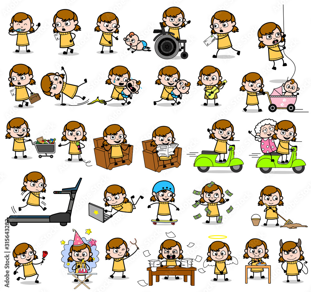 Obraz premium Comic Teen Character - Set of Concepts Vector illustrations