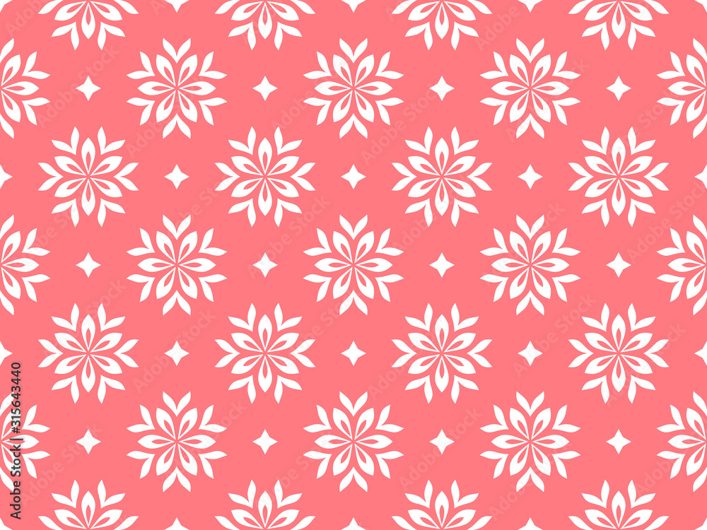 Flower geometric pattern. Seamless vector background. White and pink ornament Flower geometric pattern. Seamless vector background. White and pink ornament