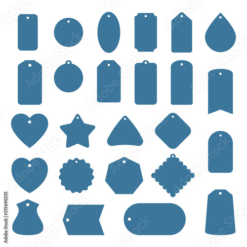 Blank sale or gift tags set. Hang tags isolated on white  background. Rectangular, star and badge shape.