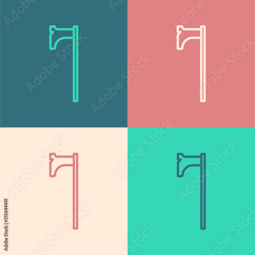 Color line Medieval axe icon isolated on color background. Battle axe, executioner axe. Medieval weapon. Vector Illustration