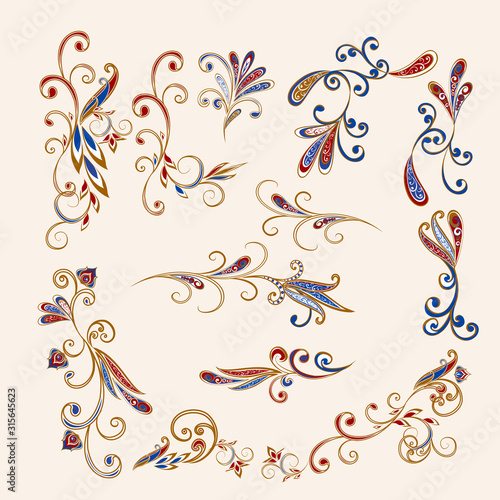 Vegetable design elements. Vector ethnic oriental design elements with a floral pattern, paisley.