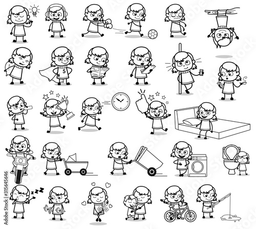 Retro Cartoon Teen Character - Set of Concepts Vector illustrations