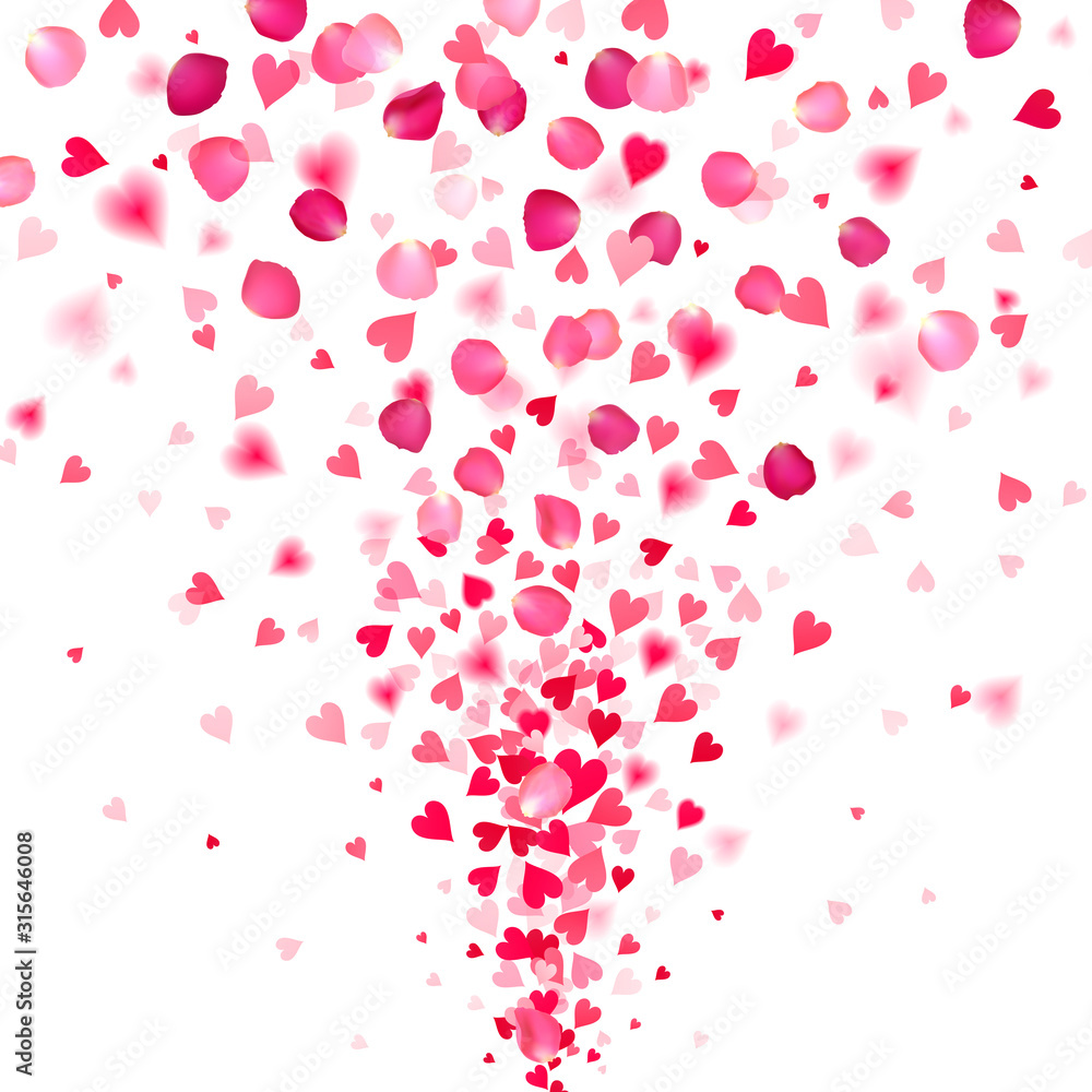 Explosion of Confetti from Red Hearts and Rose Petals