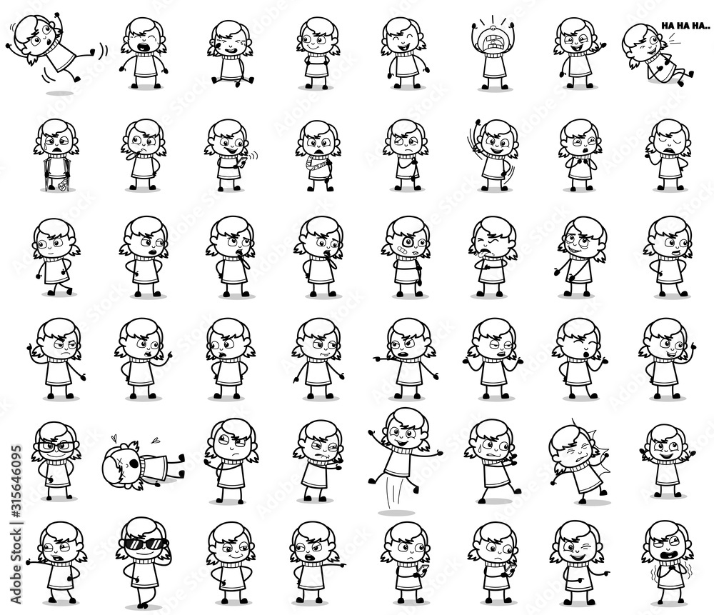 Retro Cartoon Teen Poses - Collection of Concepts Vector illustrations Retro Cartoon Teen Poses - Collection of Concepts Vector illustrations