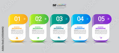 Infographics design template, 3D Business concept with 5 steps or options, can be used for workflow layout, diagram, annual report, web design.Creative banner, label vector.
